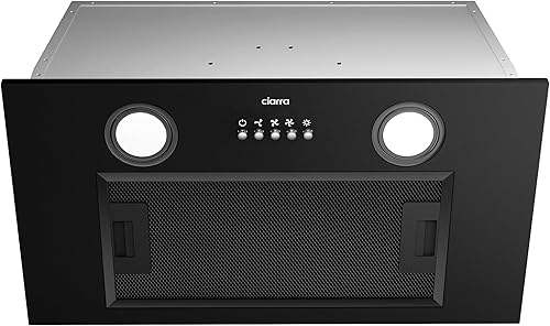 CIARRA Campana extractora de inserción de 20 pulgadas con control de botón pulsador 650 CFM, ventilación de campana extractora negra con ventilador