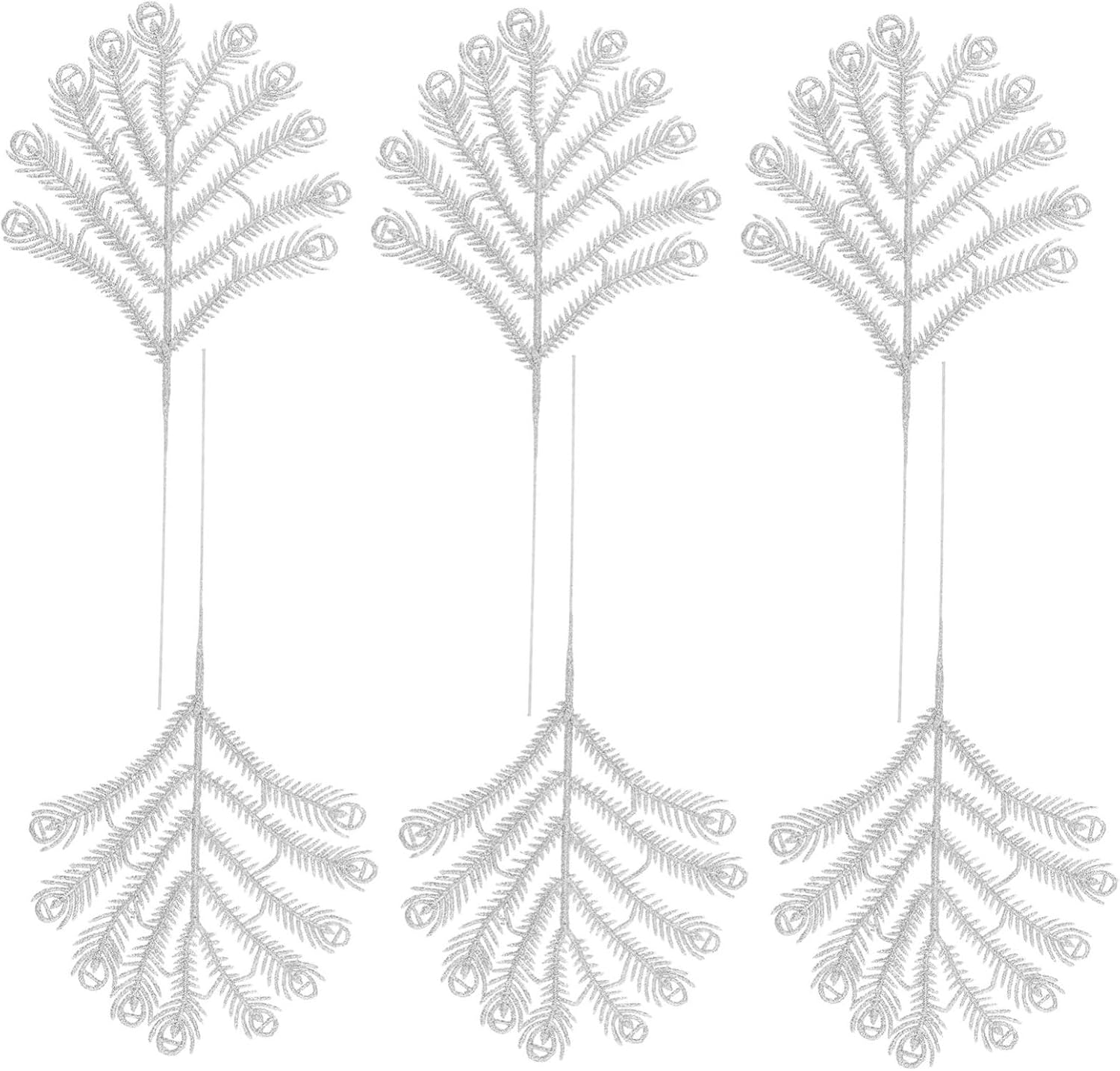 6pcs Christmas Glitter Leaf Ornaments Xmas Tree Pendant Silver