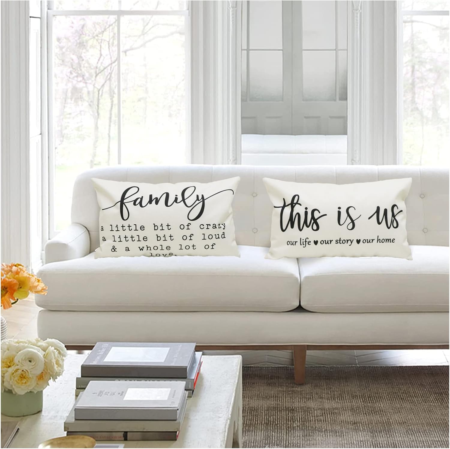Set of 4 Farmhouse Pillow Covers 12x20 Thankful Grateful Blessed Family Lumbar Pillow Cover Quote This is Us Together Loved Rustic Throw Pillow Case for Couch Sofa Bed Porch Guest Room Decor