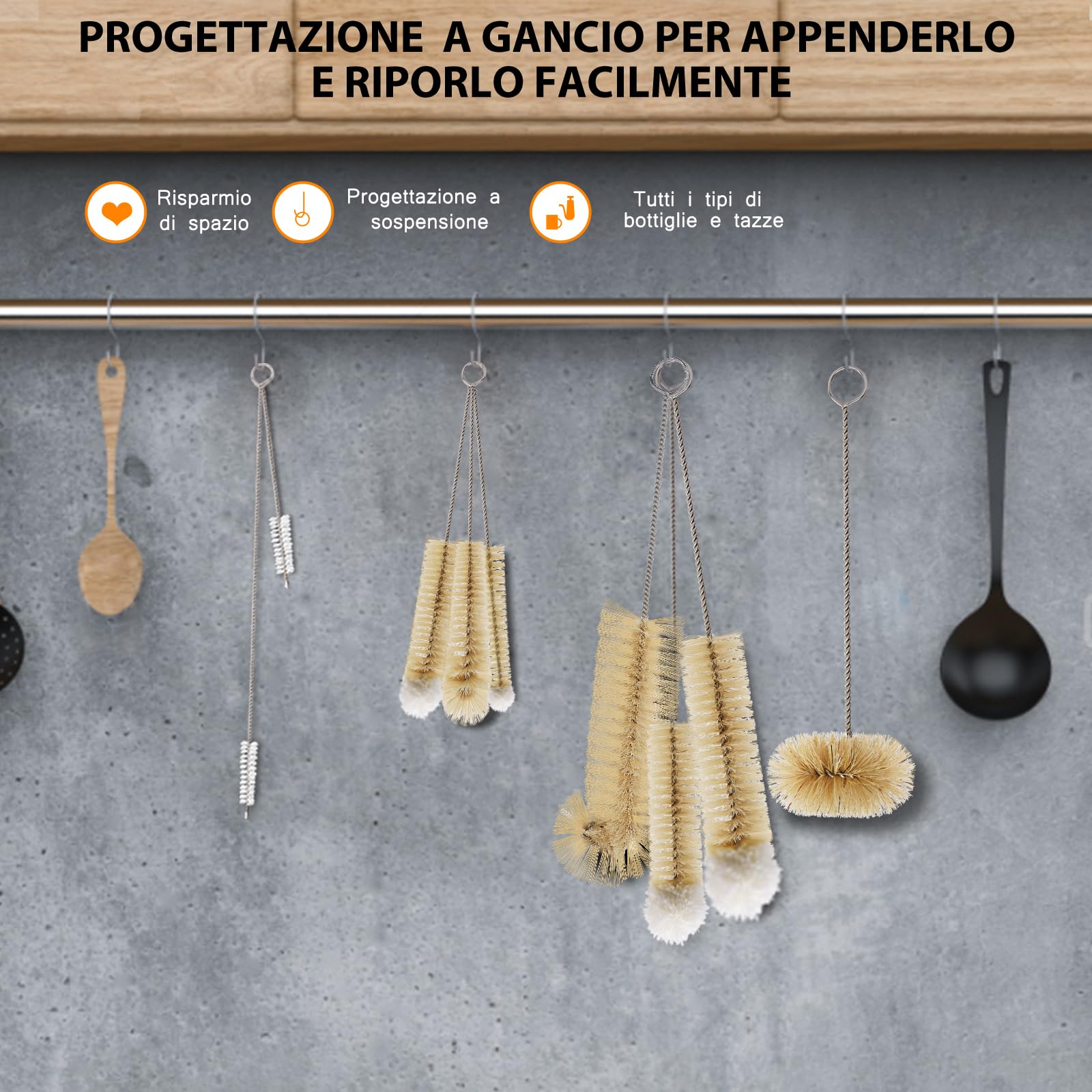 Masthome Scovolino per Bottiglie 9 Pz, Spazzola per Bottiglie con Manico Lungo, Scovolini per Pulisci Bottiglie di Vetro, Scovolino per Lava Bottiglie Borraccia Tazza Paglia Thermos
