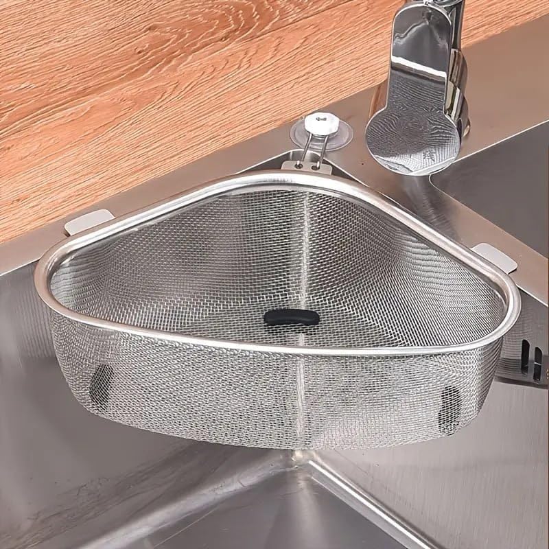 HELIMIX Triangular Shape Sink Basket, Waste Drainer Corner Kitchen Sink Strainer Basket, Stainless Steel Net Food Catcher Strainer for Kitchen Waste, Vegetable, Fruit Fine Mesh Strainer-image-40