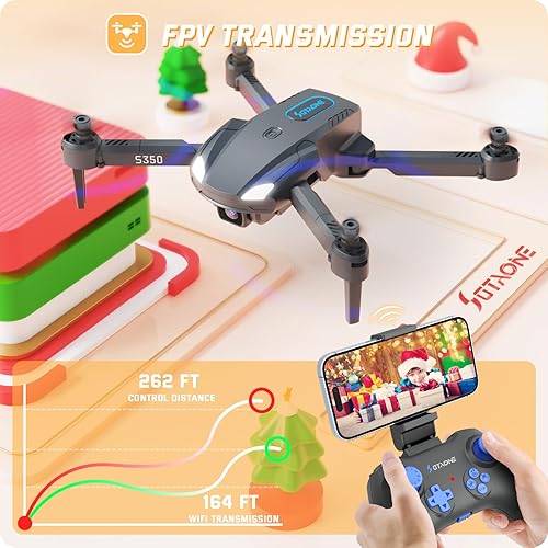 Miniatura 8 de SOTAONE Dron S350 con cámara para adultos, mini drones para niños con video en vivo 1080P HD FPV, juguetes de helicóptero de control remoto, regalos