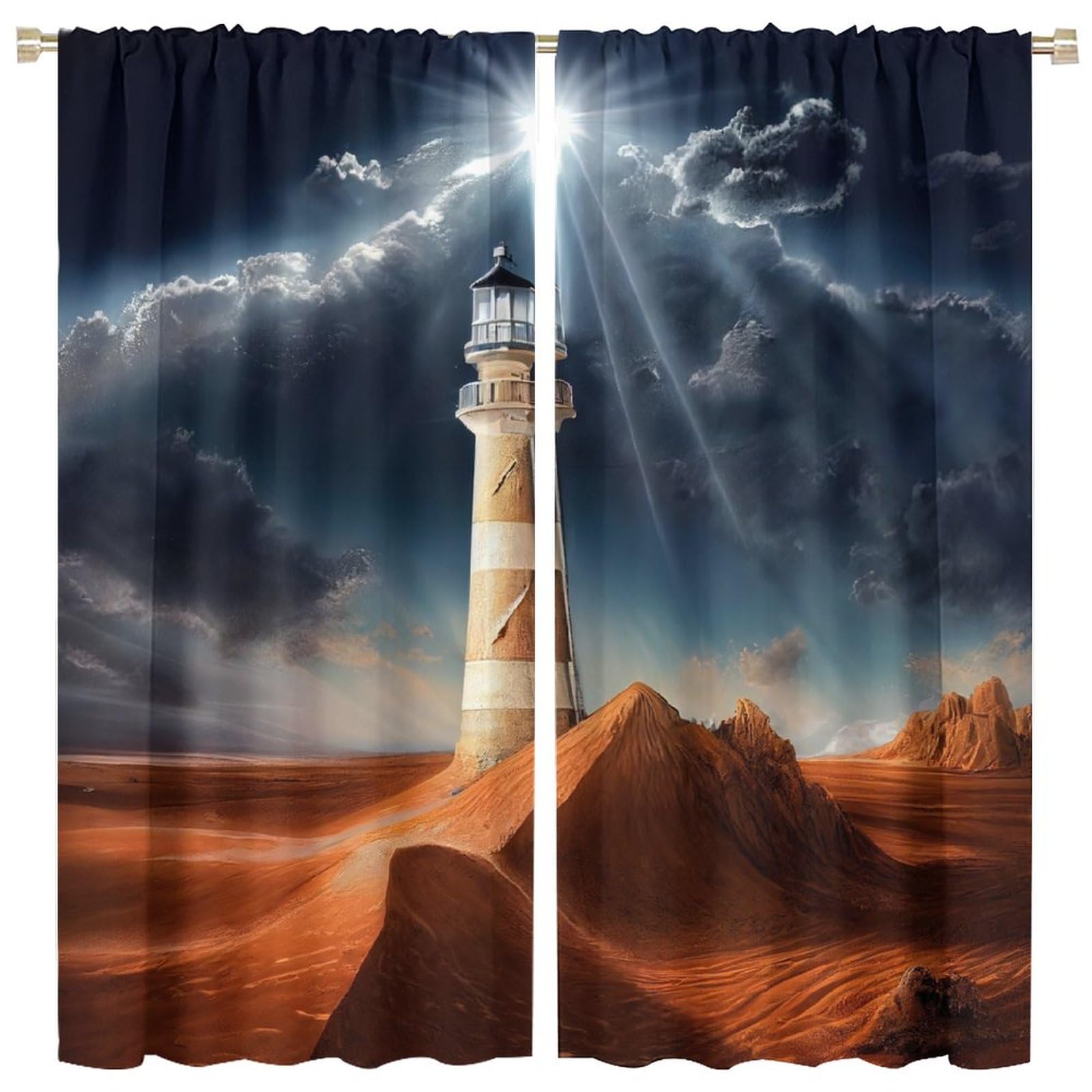 Lightinghouse Curtain Dark Clouds Desert Sunshine Blackout Print Rod Pocket Window Drapes for Bedroom Living Room 42x54in