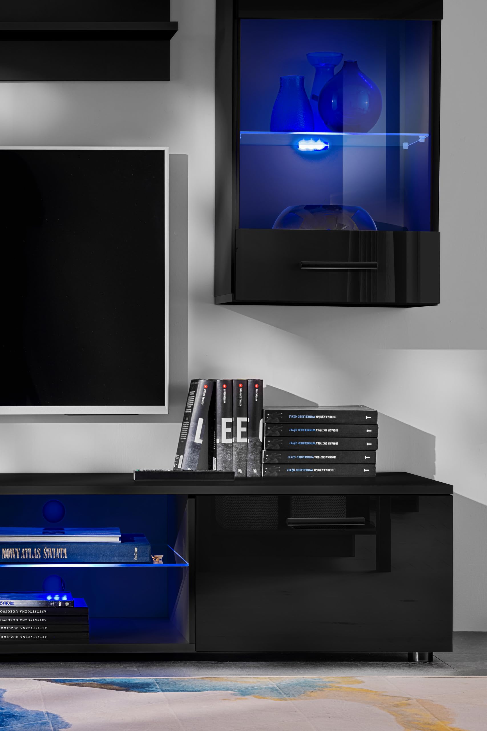 Komodee Wohnwand TV Varallo A2 Schwarz/Schwarz 200x195x45 cm