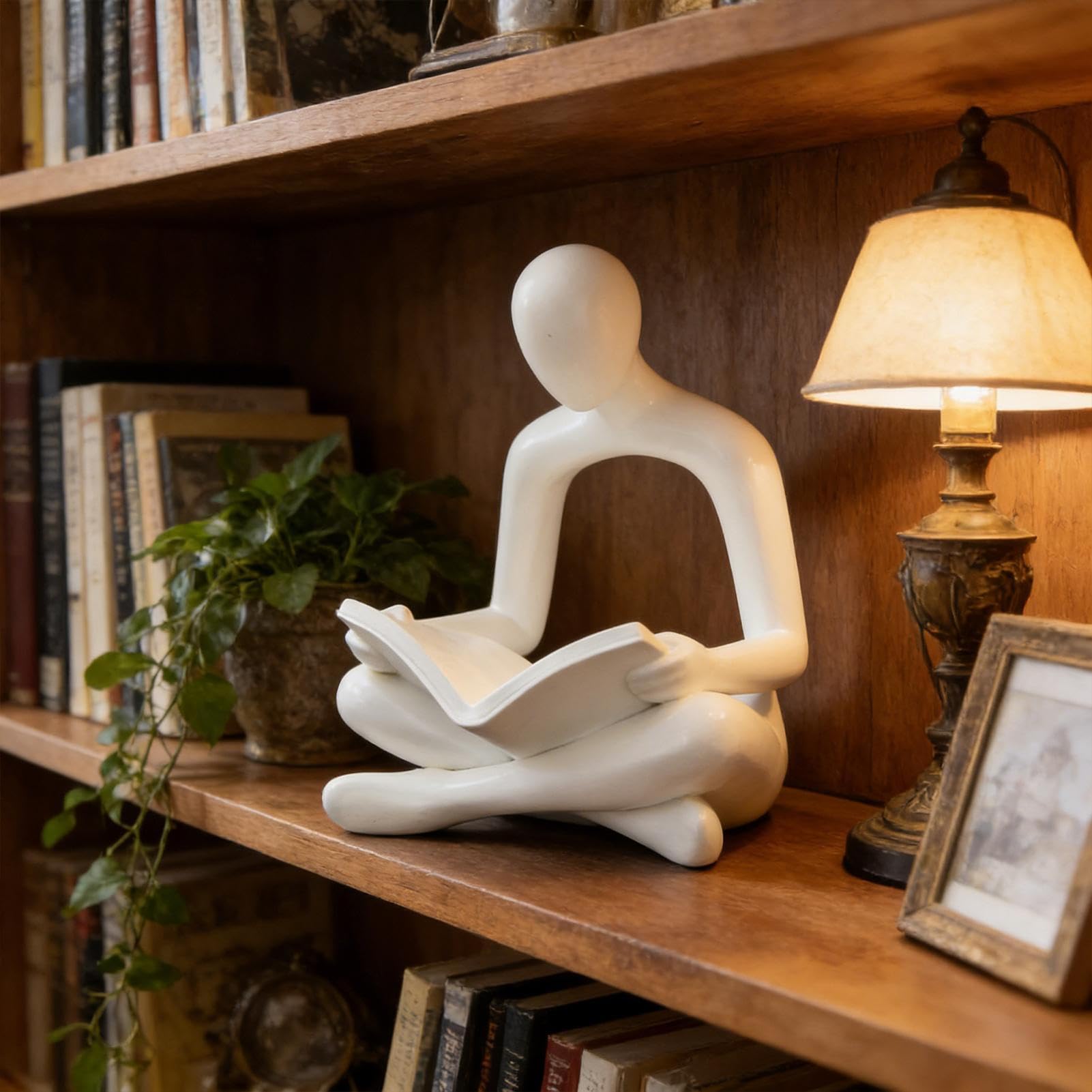 White Reading Women Statue | 9x12.5cm Thinker Sculptures Resin Modern Aesthetic Figurine Decoration Home Ddecoration Living Room Abstract Art Ornament for Bedroom Office Bookshelf Table Dining