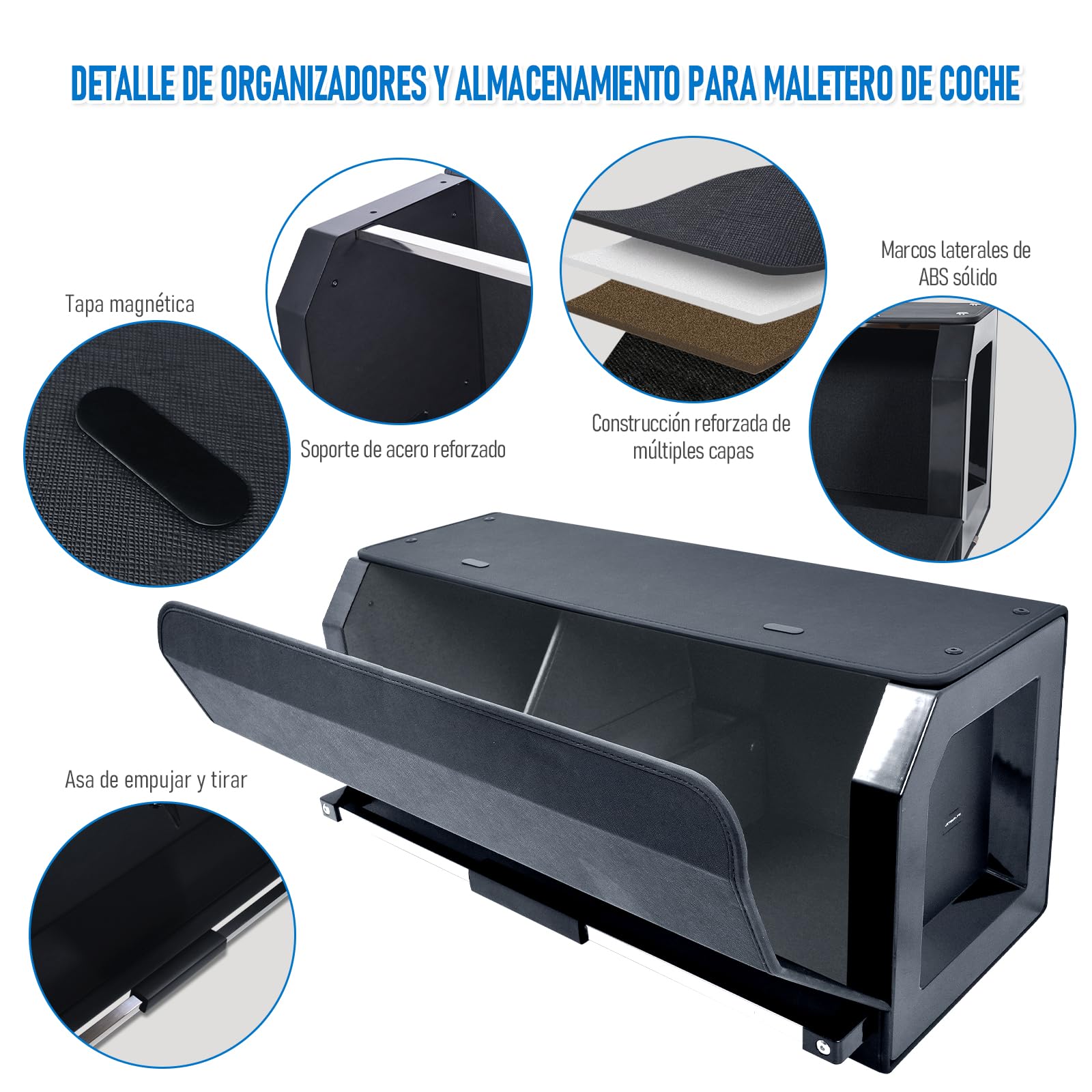 Organizador maletero con tapa magnética para SUV y todo tipo de coches