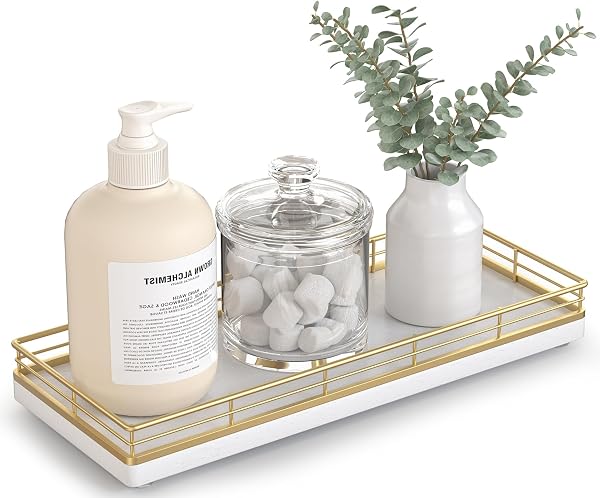 Oak Wood Vanity Tray with Metal Frame