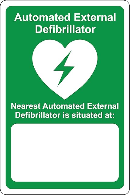 AED Safety sign - your nearest automated external defibrillator is situated at emergency sign - Self adhesive sticker 200mm x 150mm