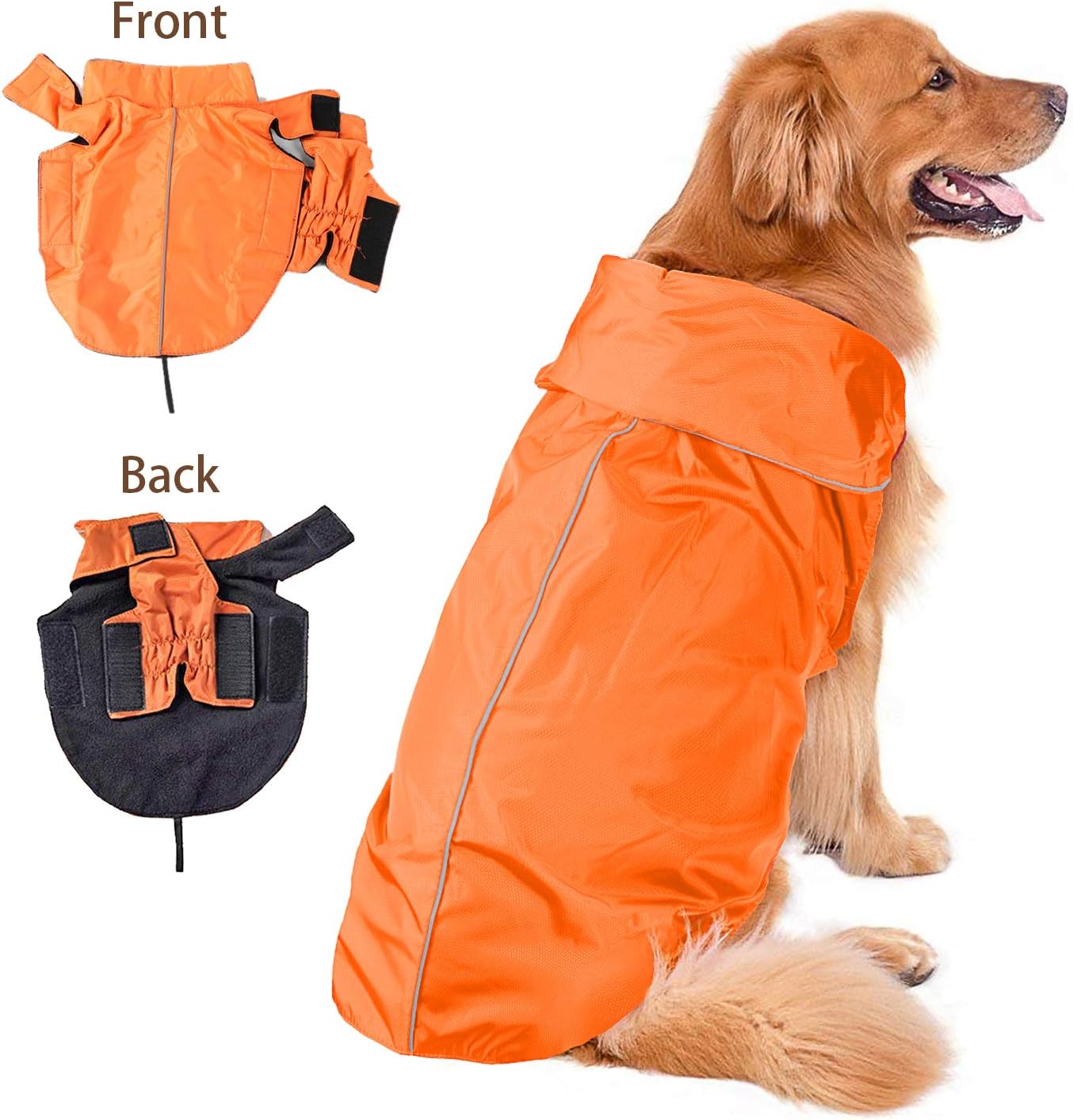 IREENUO Waterproof Warm Dog Coat Raincoat Jacket Reflective Night Safety Jumper Chest Protector Pet Dog Outdoor Clothes Apparel Winter Warm (2XL, Orange)