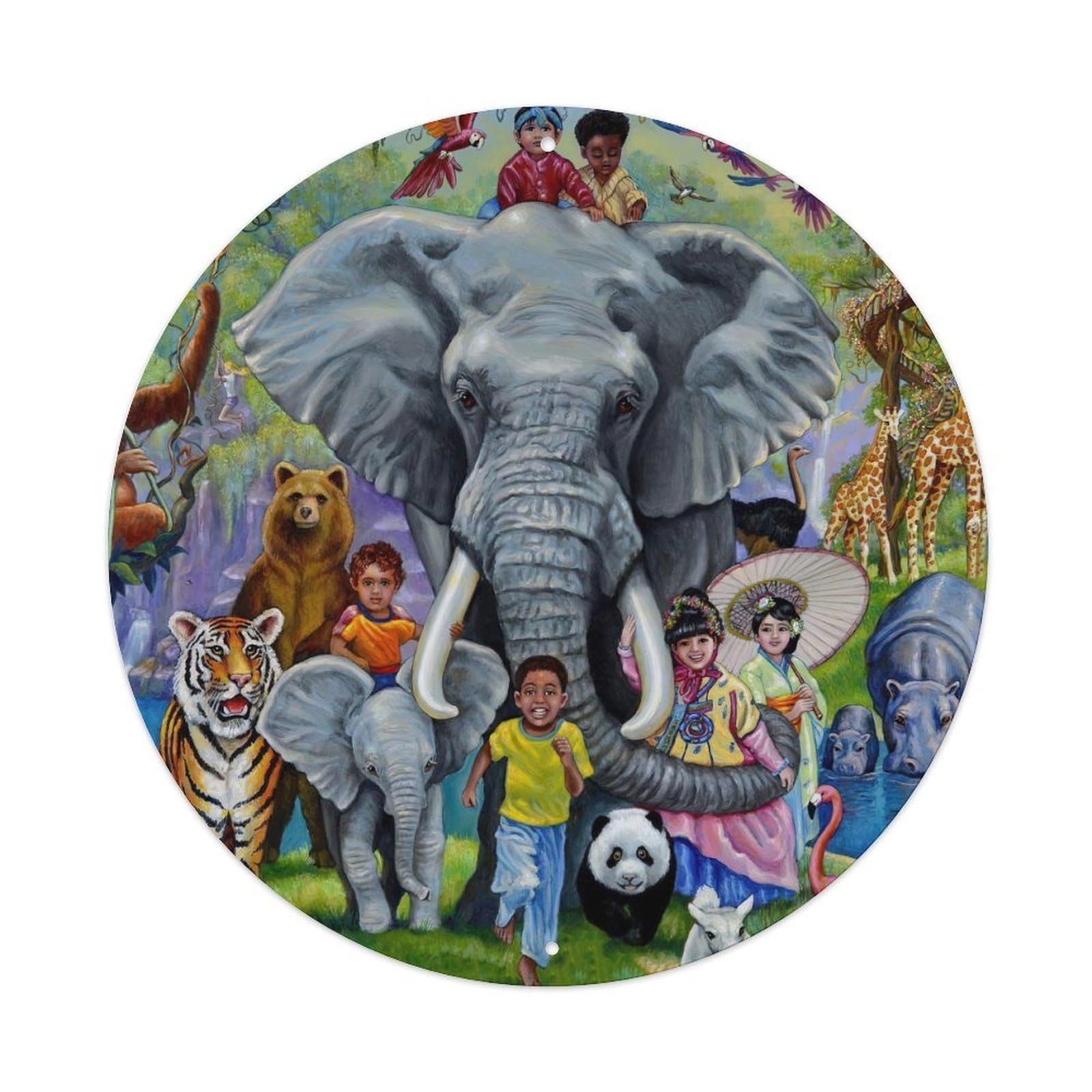 Tropical Forest Wildlife Tiger Lion Elephant Metal Tin Sign