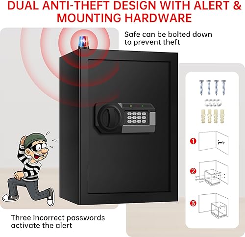 Miniatura 7 de 5.1 Cuft - Caja fuerte para el hogar, resistente al agua y al fuego, gran caja de seguridad ignífuga impermeable con teclado electrónico y llave de