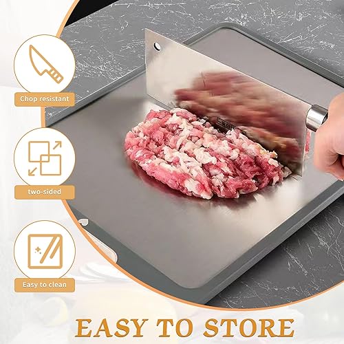 Miniatura 4 de Tabla de cortar de doble cara, tabla de cortar de acero inoxidable para cocina, grado alimenticio, acero inoxidable y paja de trigo PP, tabla de