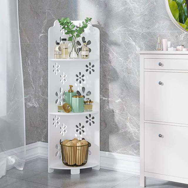Dripex Corner Shelves Storage Bookcase Standing Shelf Units for Bathroom, Living Room, Bedroom, Kitchen, Balcony (3 Tier Flower)