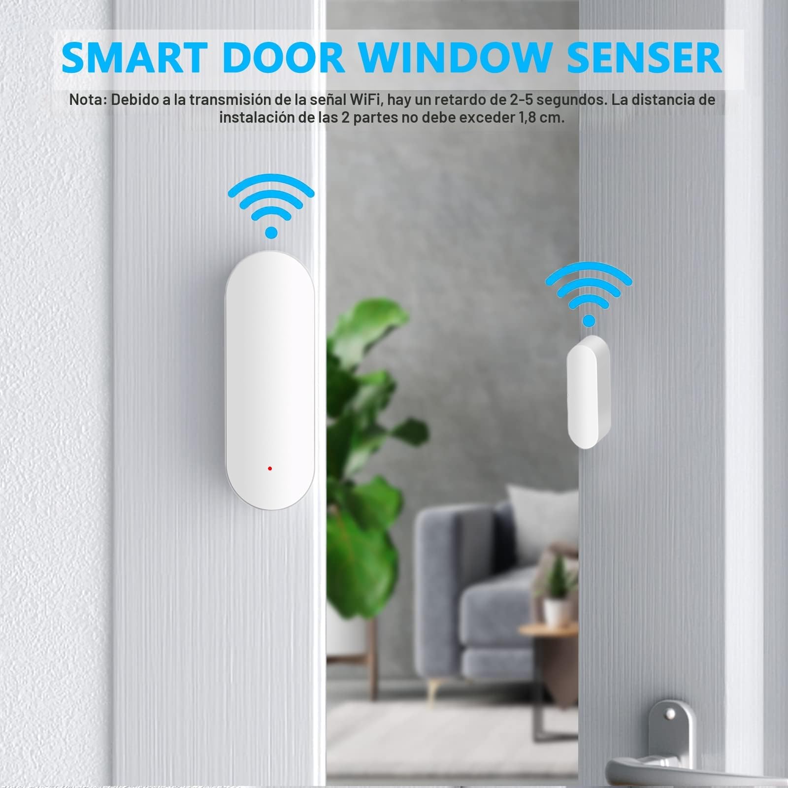 Sensor de Puerta WiFi, Sensor de Contacto de Ventana Inteligente, Alarma inalámbrica de Senso r de Puerta de Ventana, Compatible con Alexa y Google Assistant, no Requiere concentrador, 4 Pack