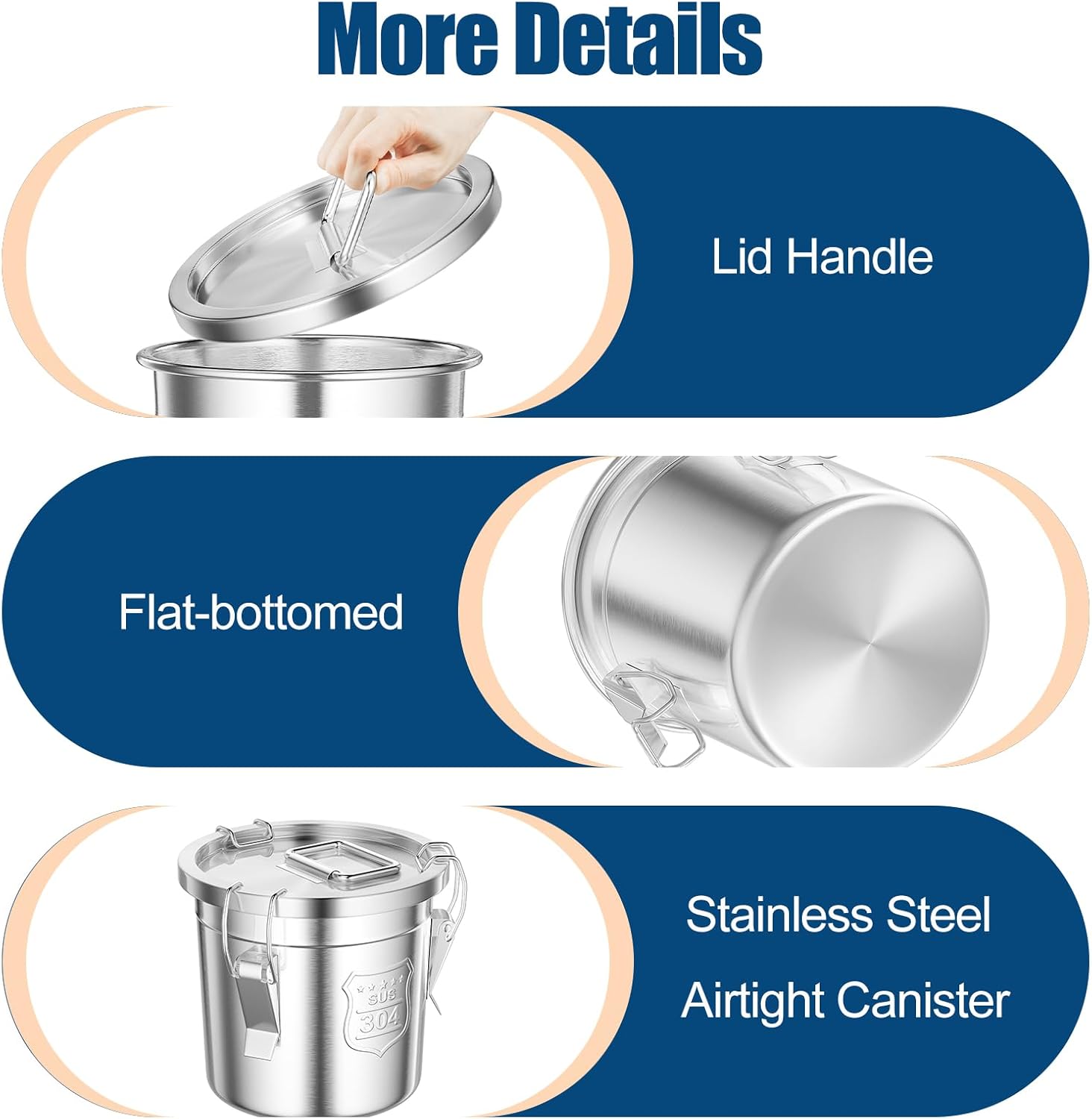 1.6Gal/6L Stainless Steel Airtight Canister, Airtight Food Storage Container with Lid and Lock Clips, 304 Stainless Steel Canister for Rice, Flour, Grain, Coffee Bean