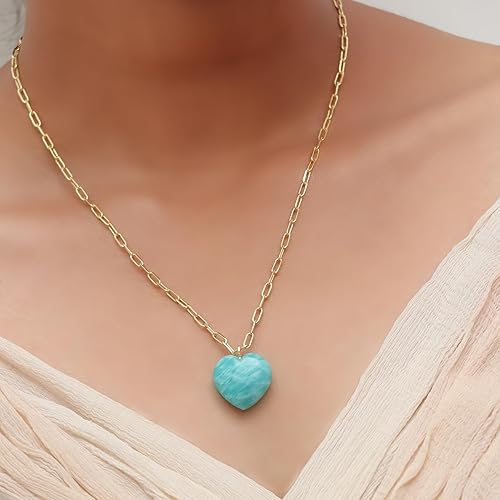 Miniatura 6 de Gempires Natural Tiendaite Heart Pendant Necklace, 20 mm Heart Gemstone With 18 + 2 Inch Adjustable Paper Clip Chain, Gift for Her (Tiendaite