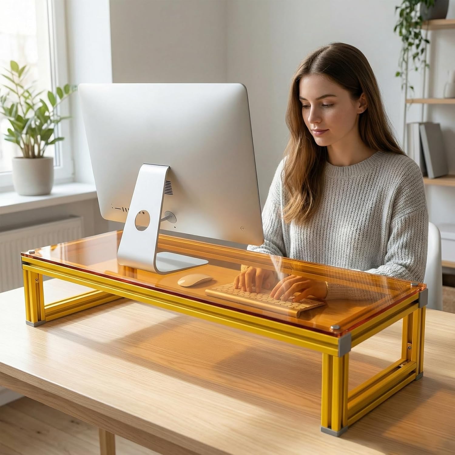 Monitor Stand Riser Acrylic & Aluminum, 23.6"×7.9"×4.1" Heavy-Duty Ergonomic Screen Stand with Under-Storage for Neck Pain Relief, Universal Riser for Laptop, PC, iMac, Home Office Workstation & Gaming