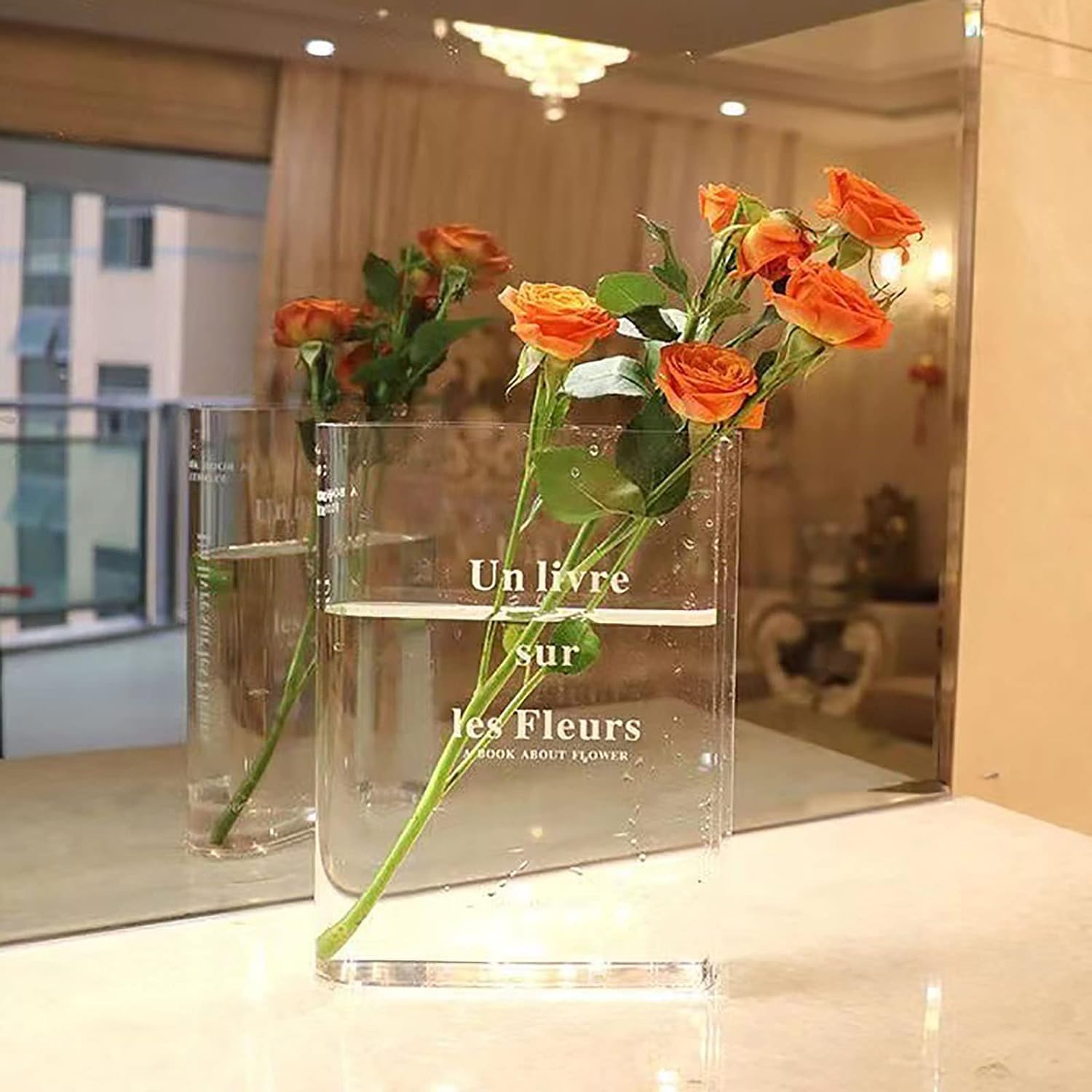 HOME ELEMENTS 1 Pc Vase for Home Decor Center Table Bedroom Living Room and Office Decoration Fresh Flower Vase, Decorative vase, Book Shape Design Crystal Clear Vase, Diwali Gift