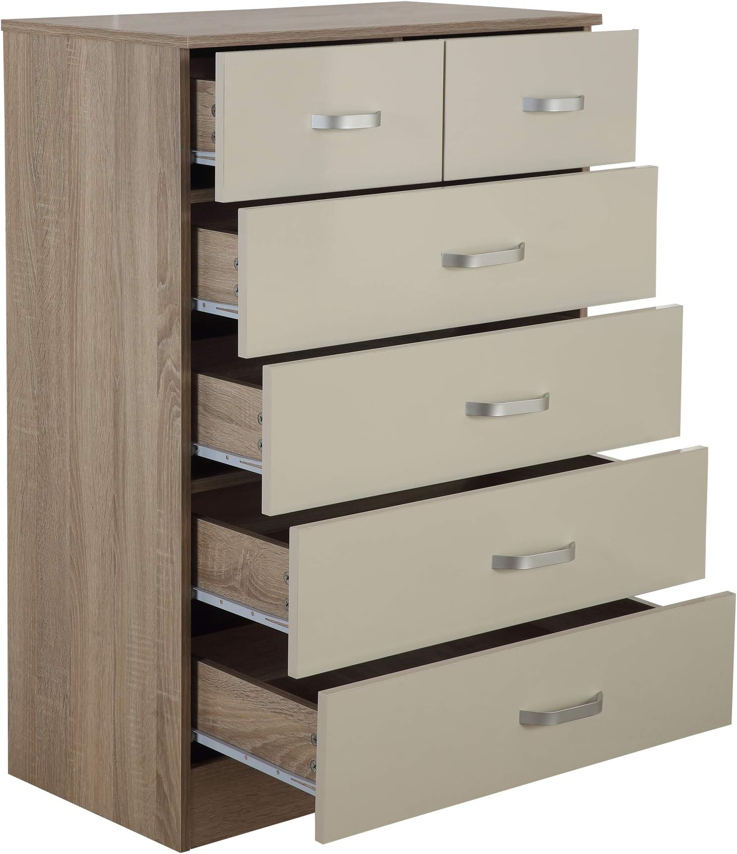 Gladini High Gloss 6 Drawer - Chest of Drawers (4+2) (Cream/Oak)