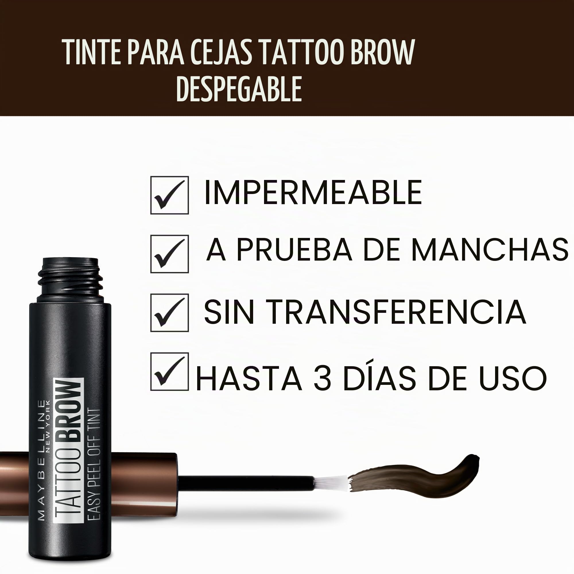 Maybelline New York, Tinte de Cejas Semi-permanente, Tattoo Brow Peel-Off, Dark Brown, 4,6 g