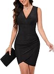 Ihot Sexy V Col sans manches Bodycon Robes de cocktail ruchées Faux Wrap Party Club Invité de mariage Mini Robe pour femme