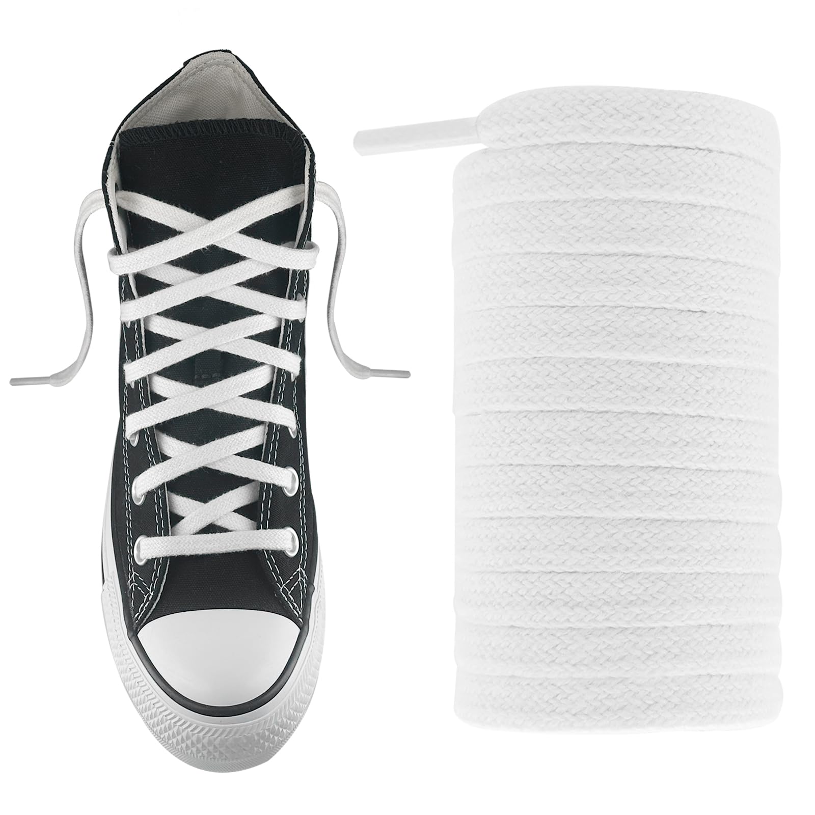 UamGlsob Long Shoe Laces for Converse High Top Sneakers, 5/16‘’ Flat Cotton Premium Extra Long Shoelaces Replacement Strings