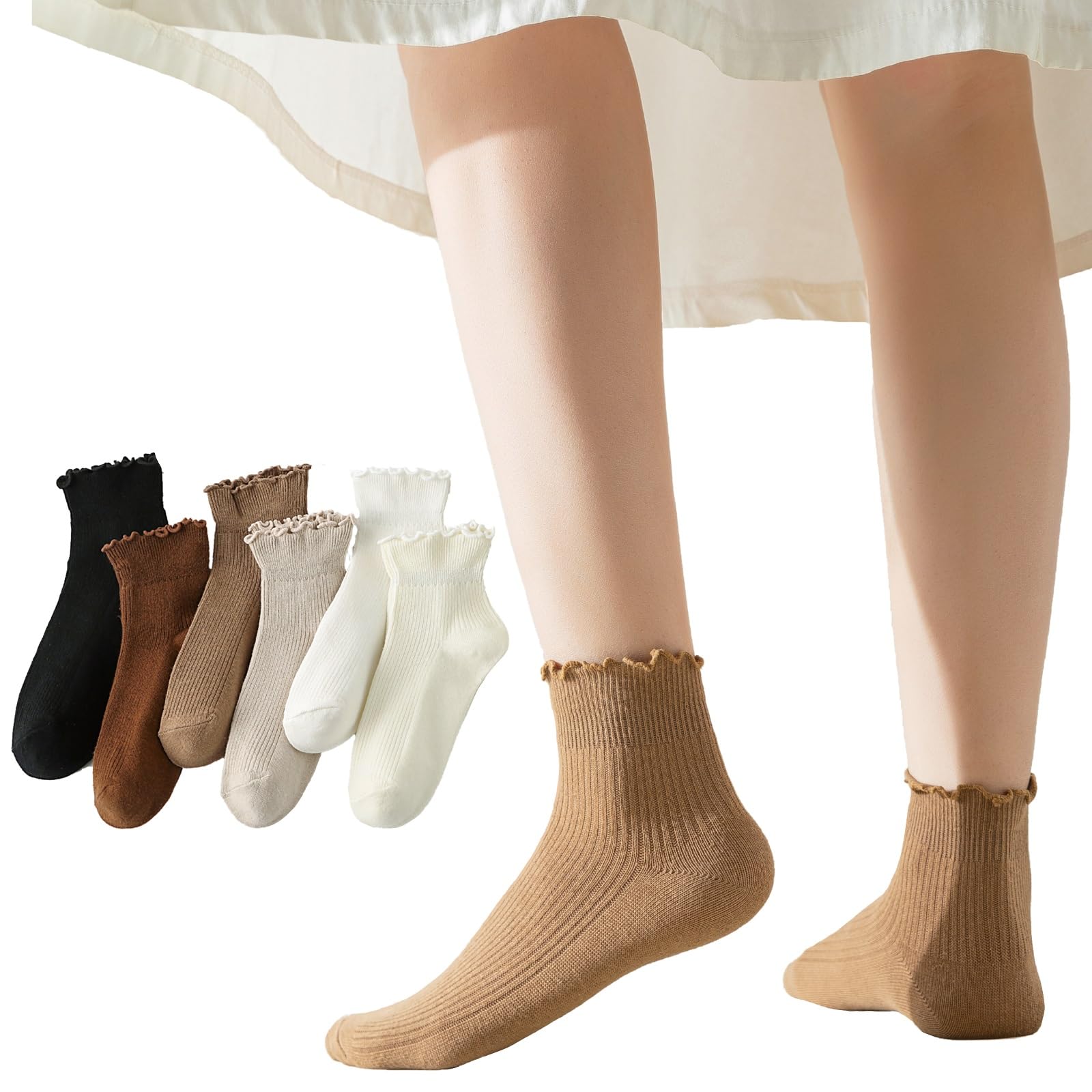 Flydo Ruffle Socks Women Cotton Socks Cute White Socks for Women Girls Lettuce Edge Socks Women Frilly Low Socks 5-10 Pack