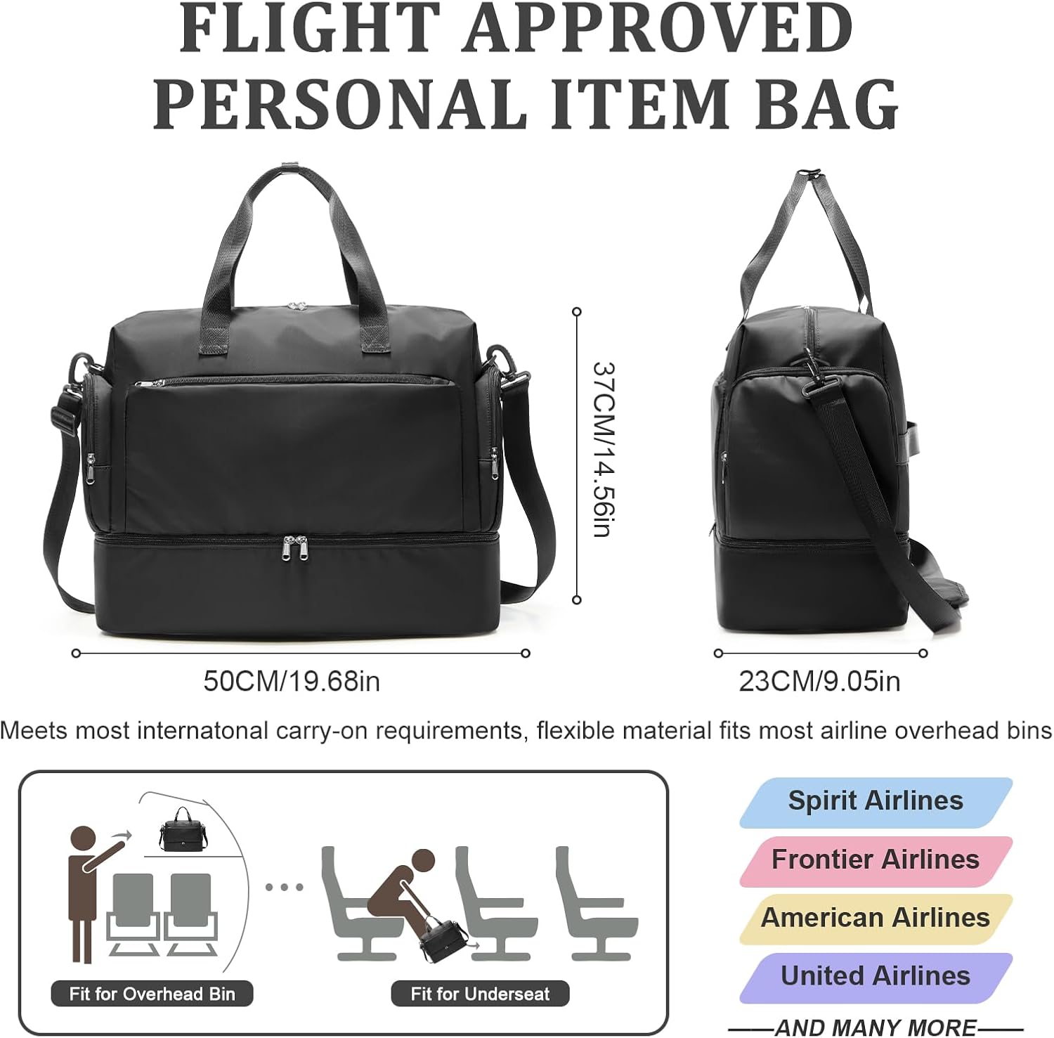 Weekender Bags for Women Men,Carry-on Overnight Travel Duffel Bag, Personal Item Travel Bag with Shoes Compartment & Wet Pocket