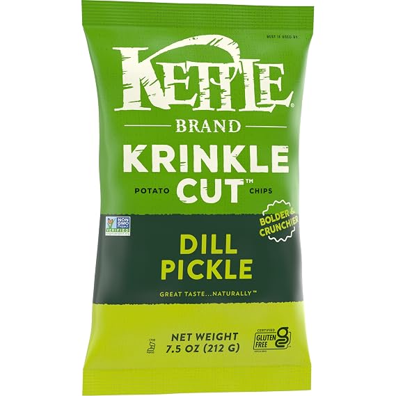 Kettle Brand Potato Chips, Krinkle Cut, Dill Pickle Kettle Chips, 7.5 Oz