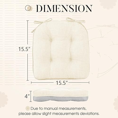 Vista 38 de Basic Beyond Paquete de 4 cojines para sillas de comedor, cojines para sillas de comedor con lazos y respaldo antideslizante, 15.5 x 15.5 pulgadas