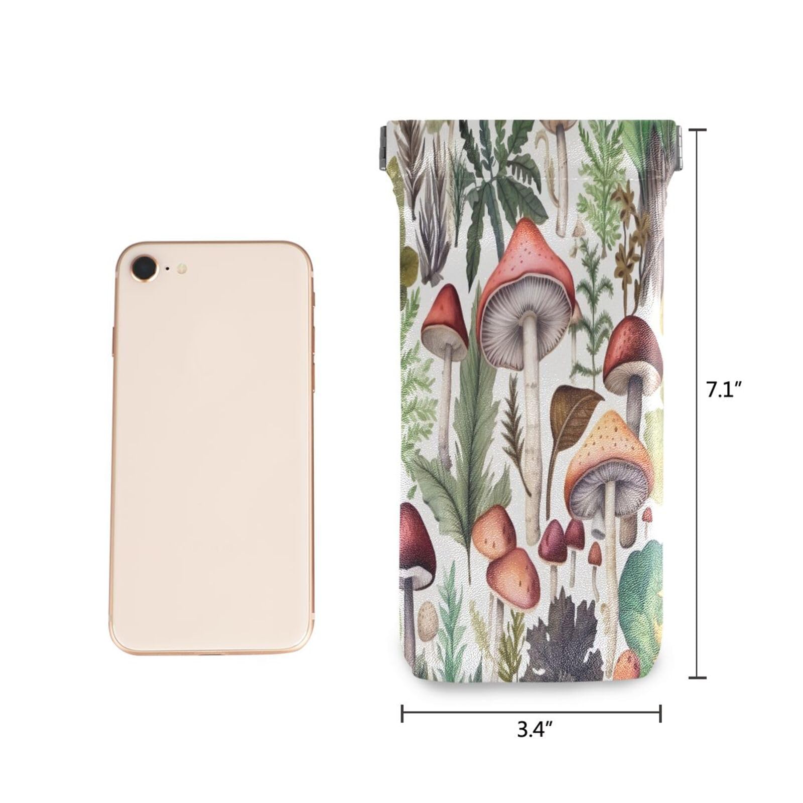 FLildon Forest Mushroom Eyeglasses Pouch Squeeze Top Sunglasses Case Soft PU Leather Eyeglass Bag for Men Women