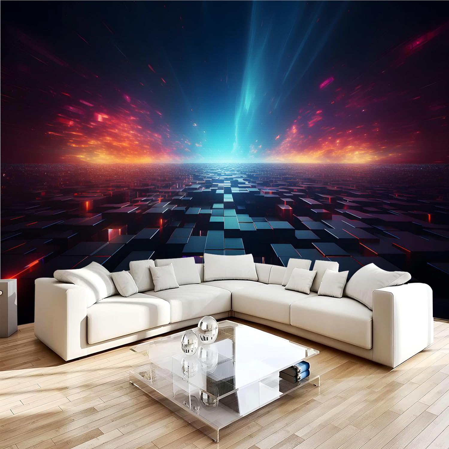 Générique Papier Peint Panoramique 3D 400x280 cm Géométrie Non-tissé Murale Maison Décoration Intérieure Cool Et Coloré pour Chambre Salon Mur TV Artistique Poster Décoration Murale 2N773