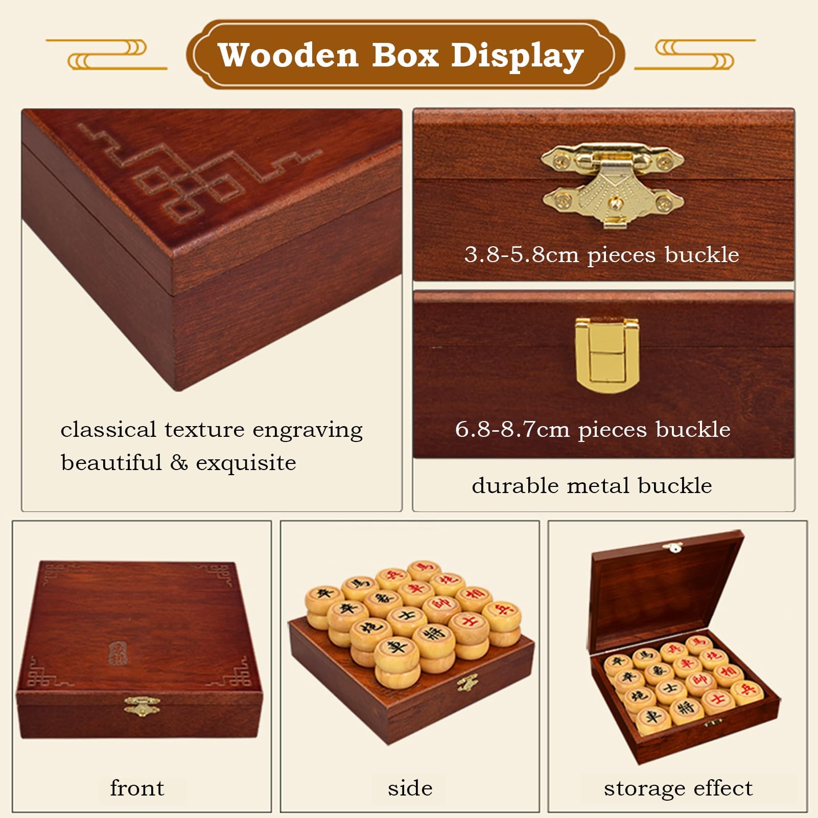 Set di Scacchi Cinesi in Legno di bosso con Scacchiera in Pelle, Confezione Regalo Xiangqi per 2 Giocatori, Set da Gioco da Viaggio Tradizionale Cinese Portatile (8,7 cm/3,4 pollic