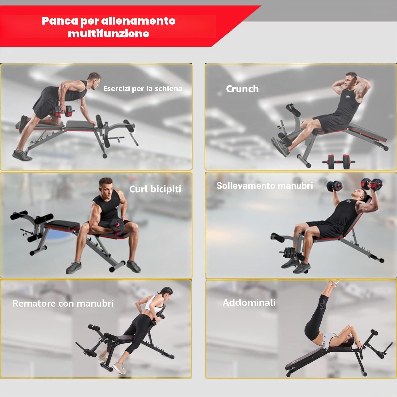 Panca per Sollevamento Pesi banco manubri palestra multifunzione regolabile pieghevole panca per esercizi Panca Inclinazione Declinazione Panca da Allenamento con Leg Extension e Leg Curl