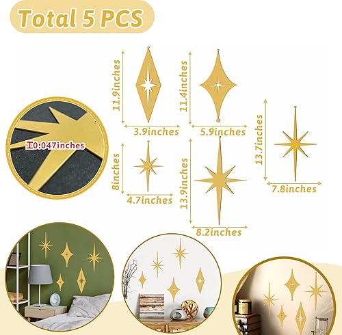 Miniatura 4 de 6 piezas de arte de pared de estrellas de hierro fundido, arte de pared de metal en explosión de estrellas, decoración de pared moderna de mediados