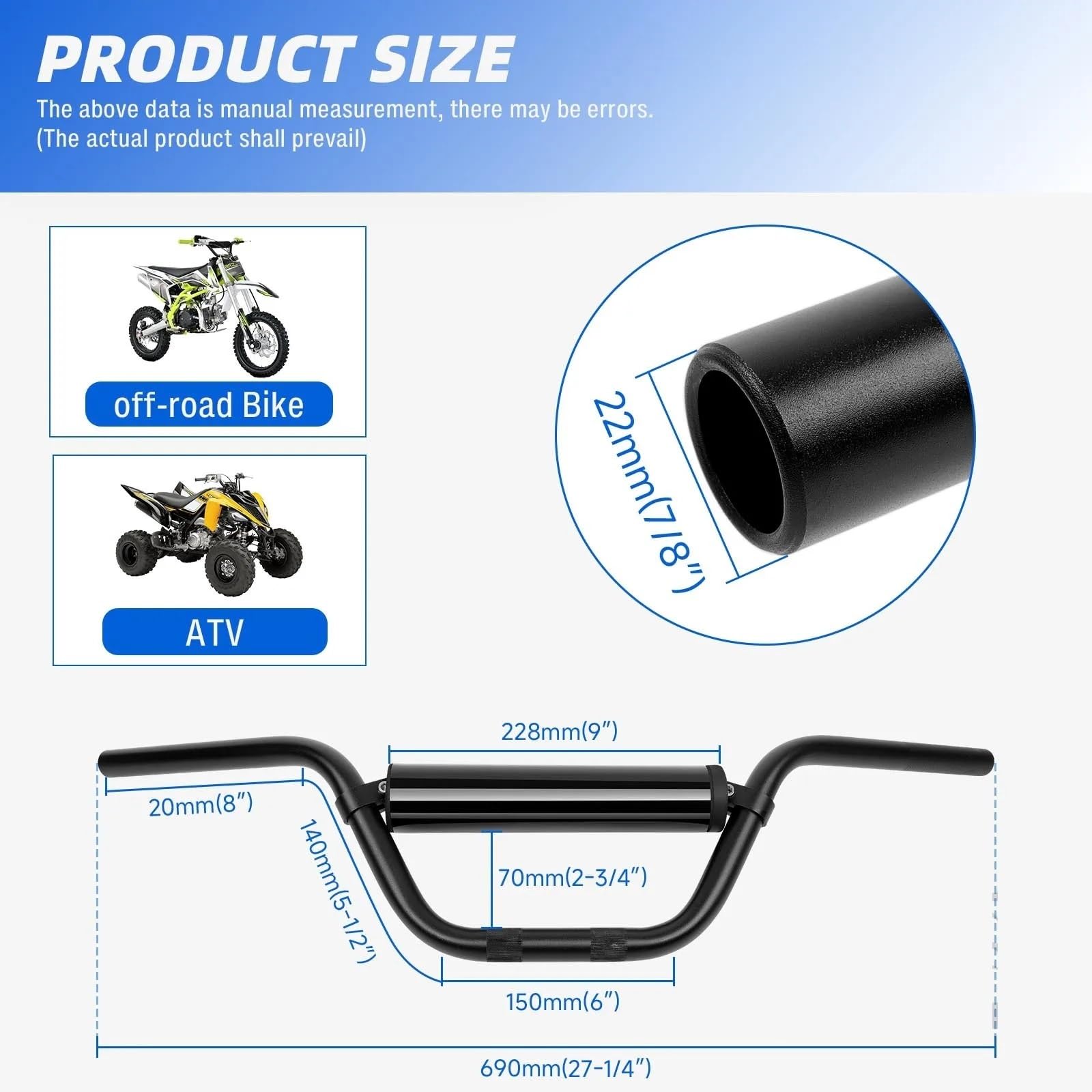 manubri moto alti Manubri per moto Manubrio da 22 mm. Manubrio da 7/8". | Moto Motocross Moto Manubrio in lega di alluminio per Dirt Pit Bike Motor Bike ATV