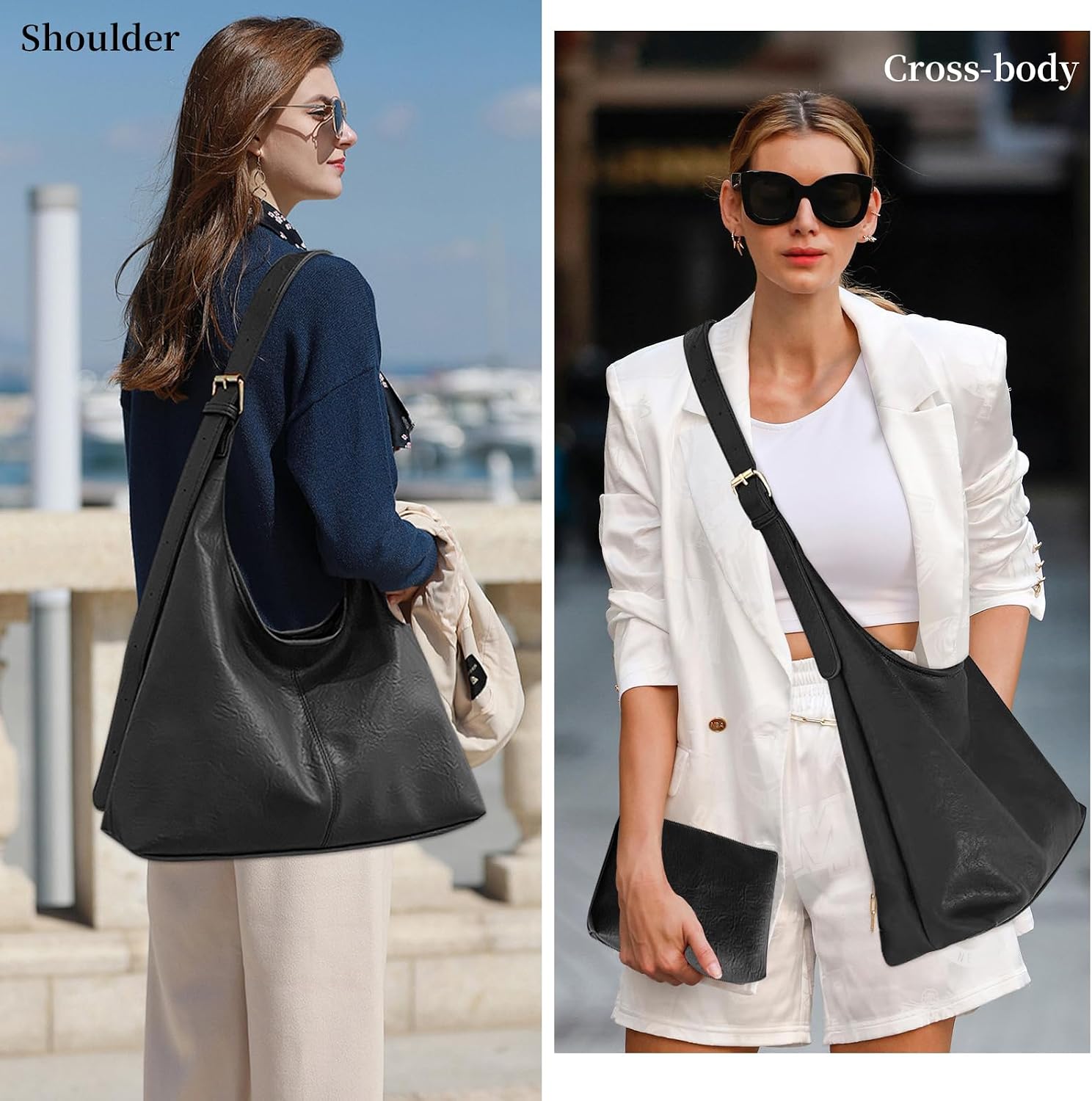 Hobo Bags for Women Tote Bag Retro PU Leather Shoulder Handbags Slouchy Crossbody Hobo Purses 2PCS