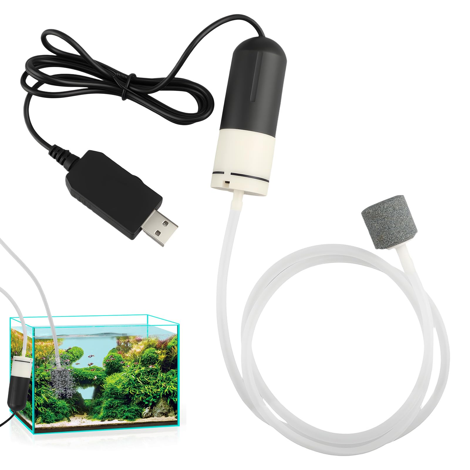 Mini Pompe à Air Aquarium USB pour Pierre à Bulles Bulleur Oxygène Portable Silencieuse et Économe Pompe Aquarium Faible Consommation pour Petits Aquariums Bocaux à Poisson Facile à Installer