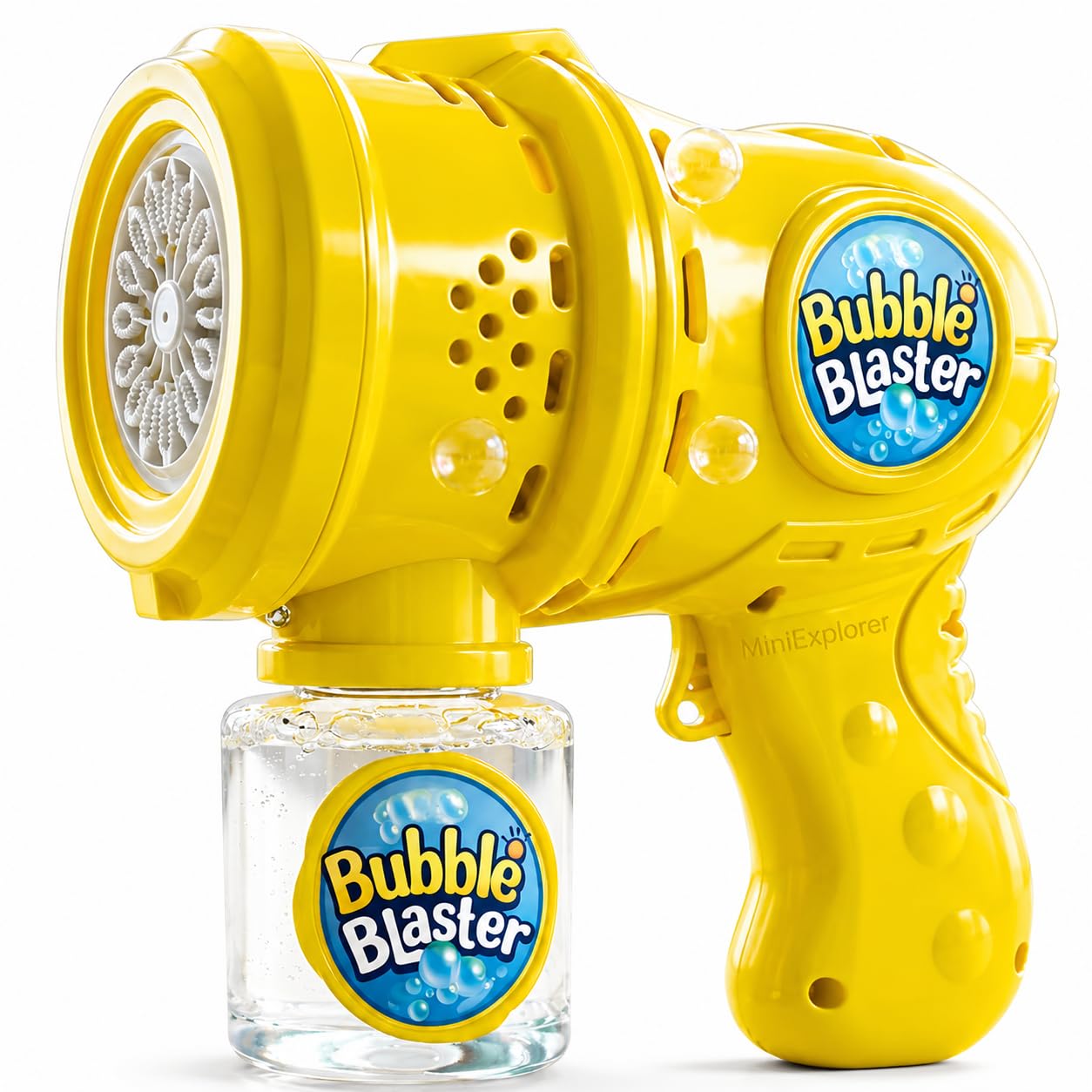 MiniExplorer Automatic Bubble Gun for Kids, Rechargeable Electric Bubble Machine with Solution, One Touch Bubble Blower Toy for Indoor Outdoor Party, Gift for Toddlers Boys Girls - Yellow