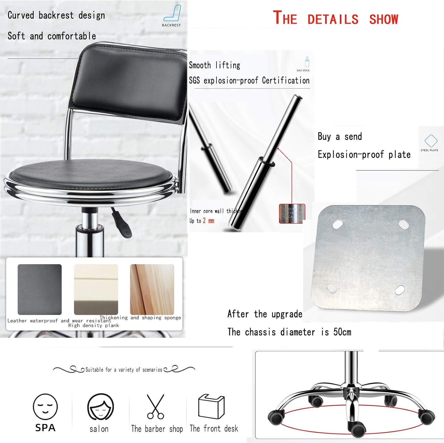 Bar Chair,The Overall Height,The Diameter of The Chassis is Increased to 50cm,Simple and Modern Rotating Lifting High Stool,Bearing 100kg