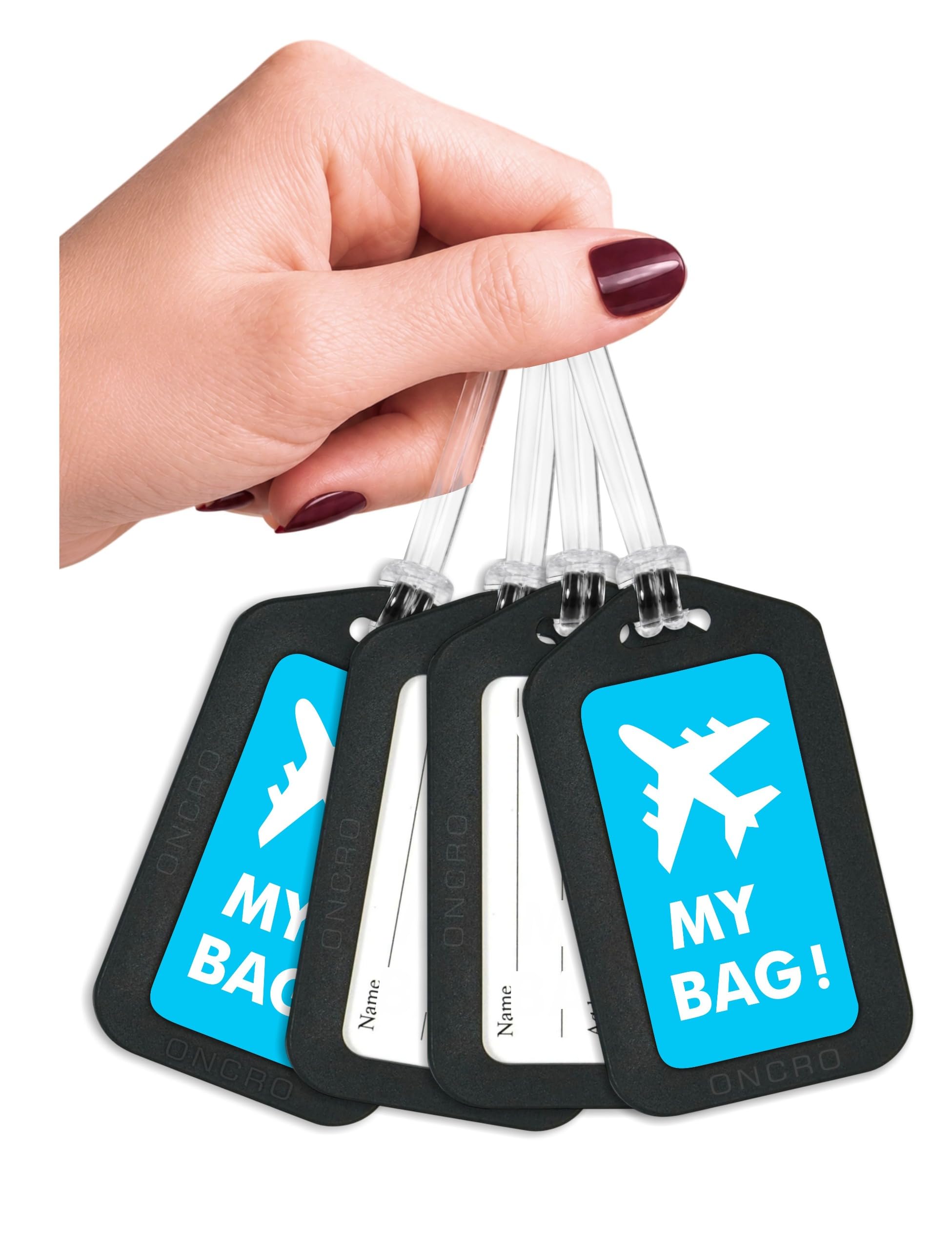 oncro® blue 4 pcs aeroplane luggage tags smart travel suitcase silicone hard strap bag identifier id label name address card reusable durable flexible airline backpack aircraft carry-on accessory