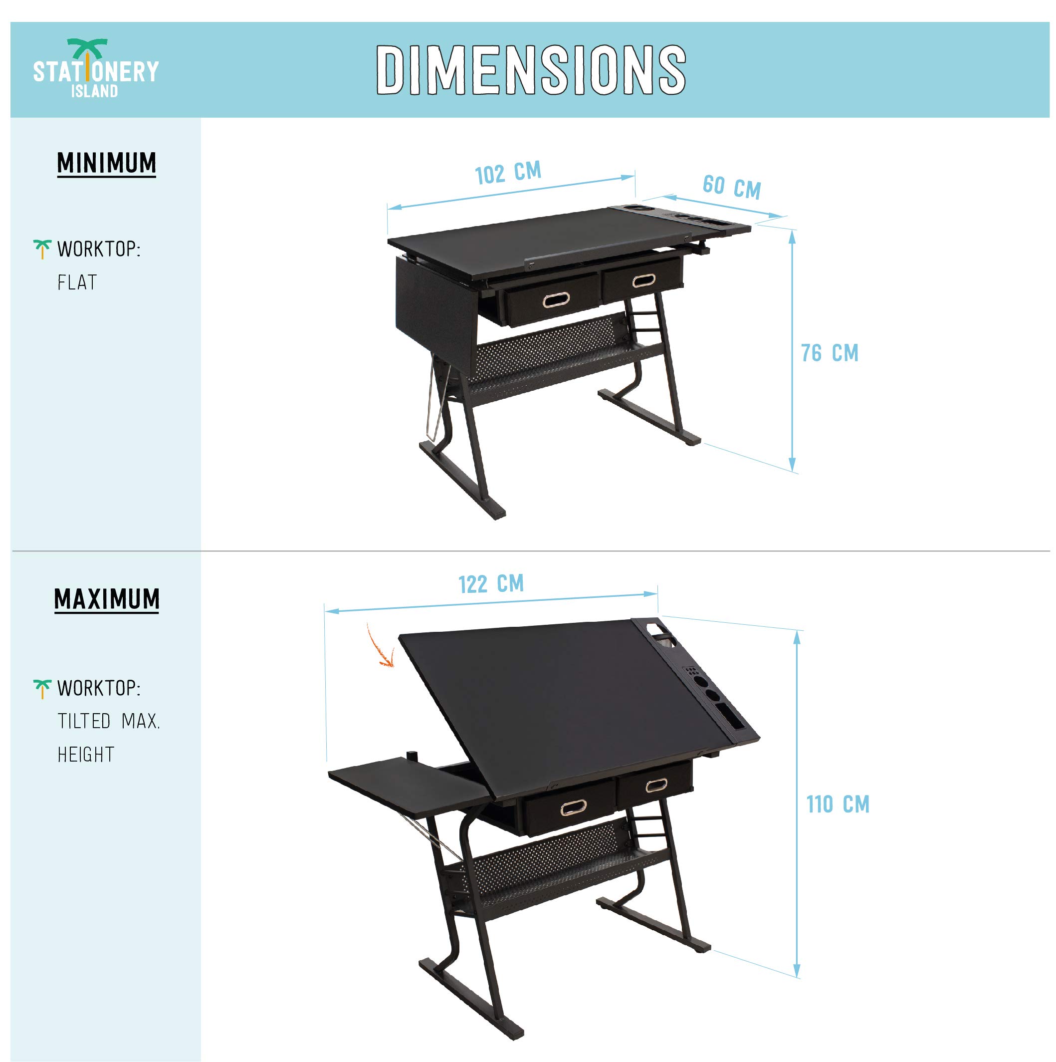 Stationery Island Drawing Table Tiree Art and Crafts Desk Height