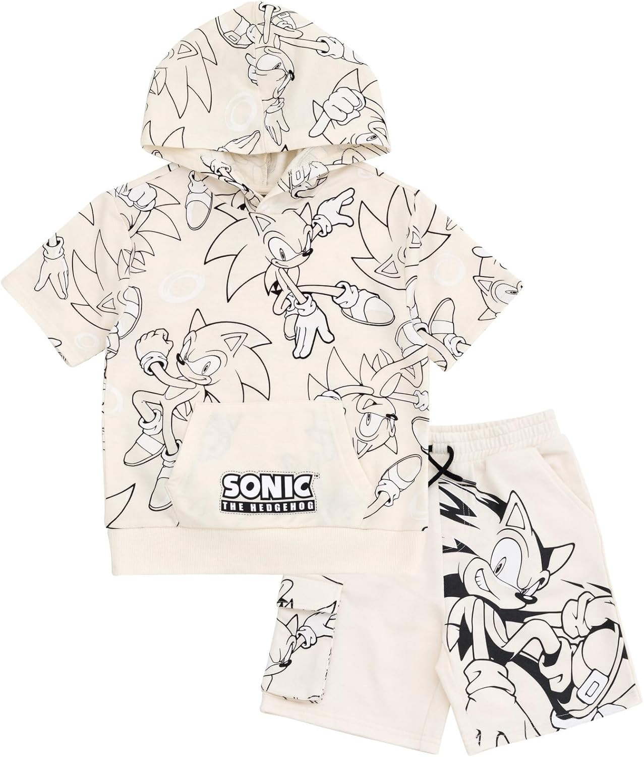 SEGA Sonic the Hedgehog French Terry Pullover Hoodie and Shorts Outfit Set Toddler to Big Kid Sizes (4T - 18-20)