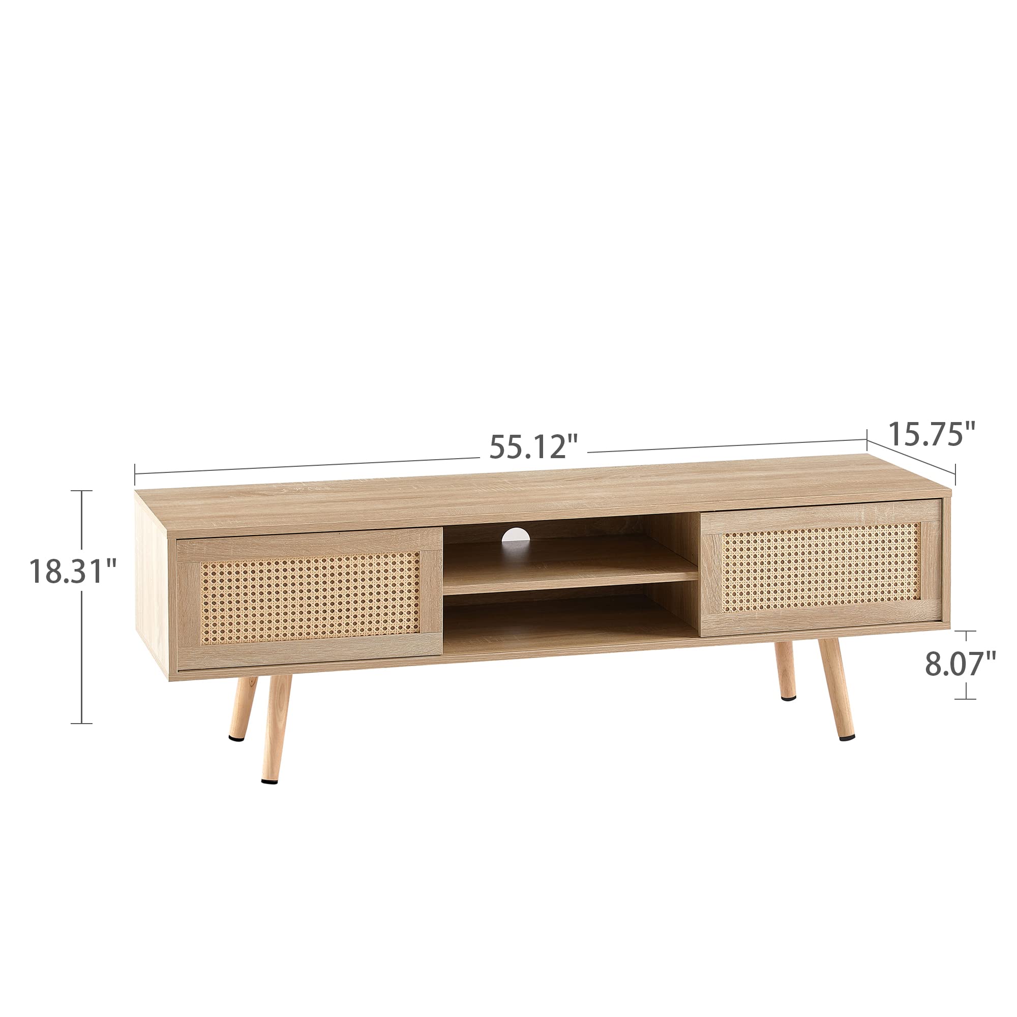 Vliekcy Rattan TV Stand for for 60 Inch TV, Farmhouse Entertainment Cabinet with Storage, Boho Media Console with Double Rattan Sliding Doors, for Living Room Media Room (Natural Color)
