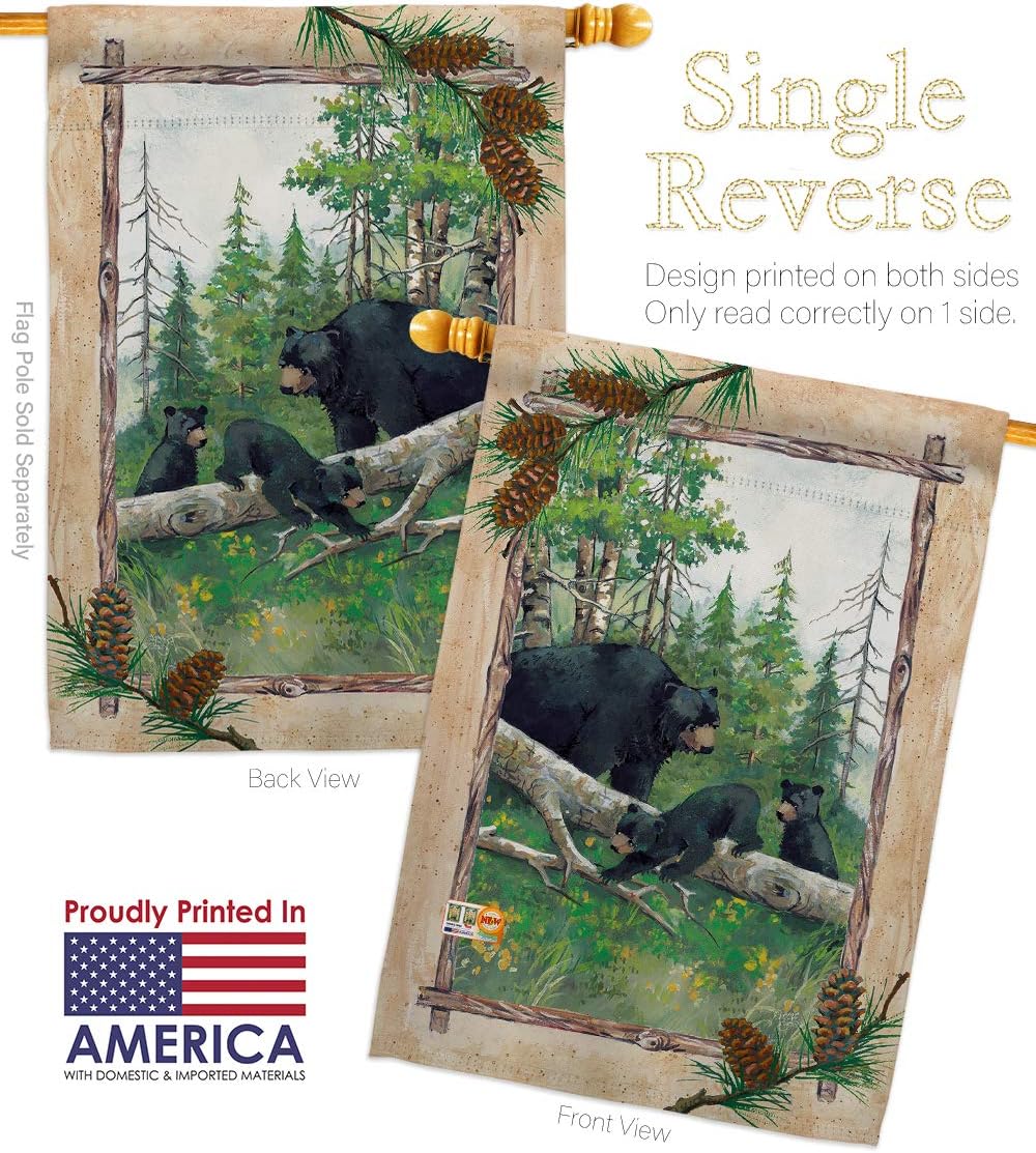 Black Bear Cubs House Flag Animals Wildlife Outdoor Deer Wolf Pet Nature Farm Animal Creature Small Decorative Gift Yard Banner Made In USA 28 X 40