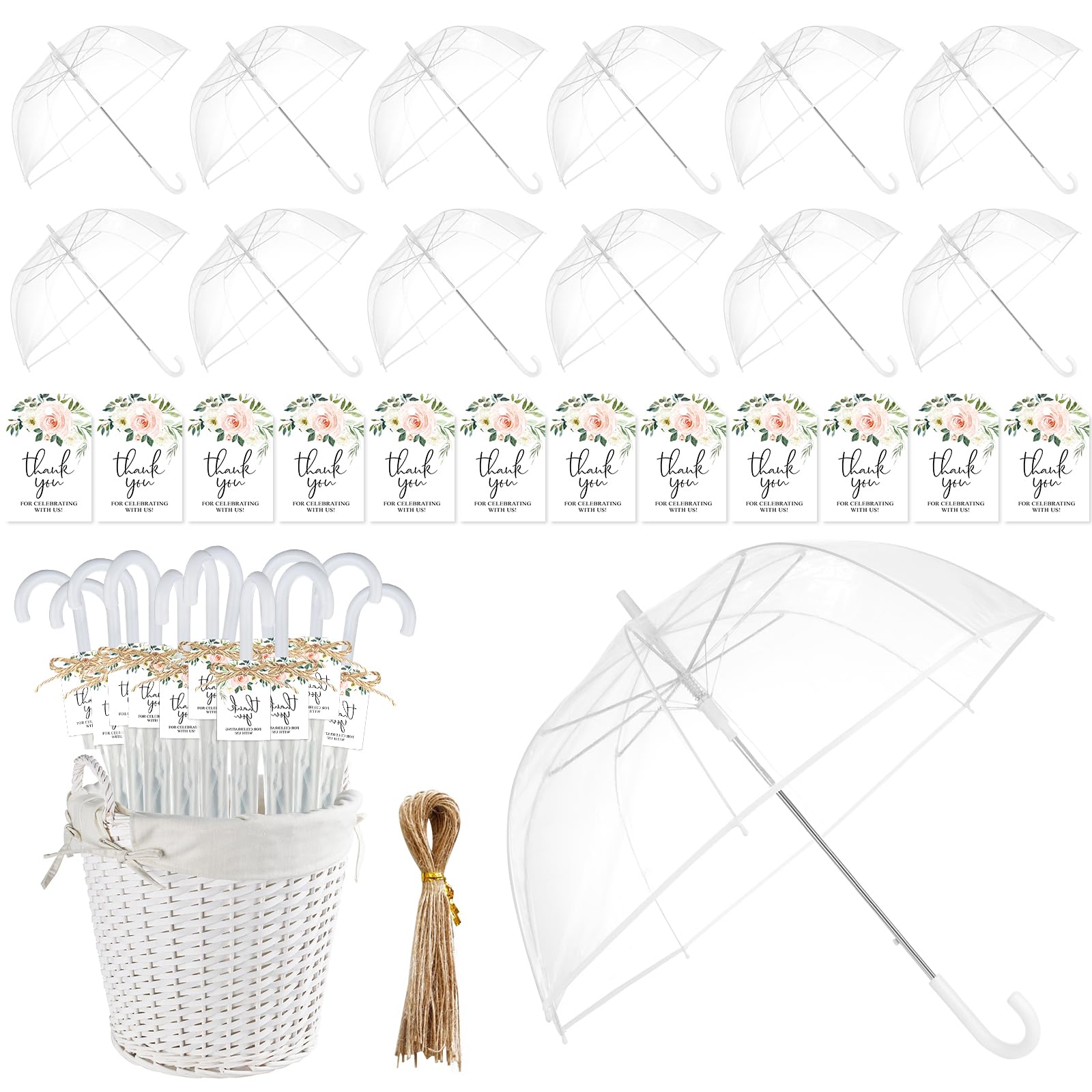 Draupnir 12 Stück transparente Hochzeitsschirme, Großpackung 129 cm, großer transparenter Regenschirm für Regen, Hochzeitsgeschenke für Gäste, Brautgeschenke, Regenschirme, Geschenke, Großpackung