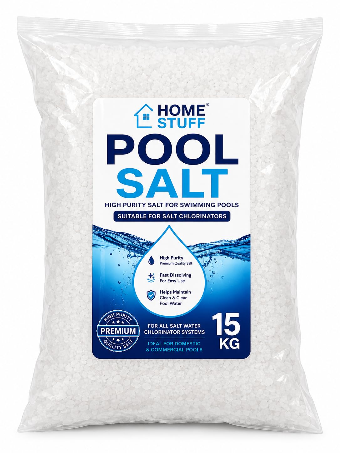 Home Stuff Pool Salt, High Purity Fast Dissolving Swimming Pool Salt for Salt Chlorinator Systems (15kg)