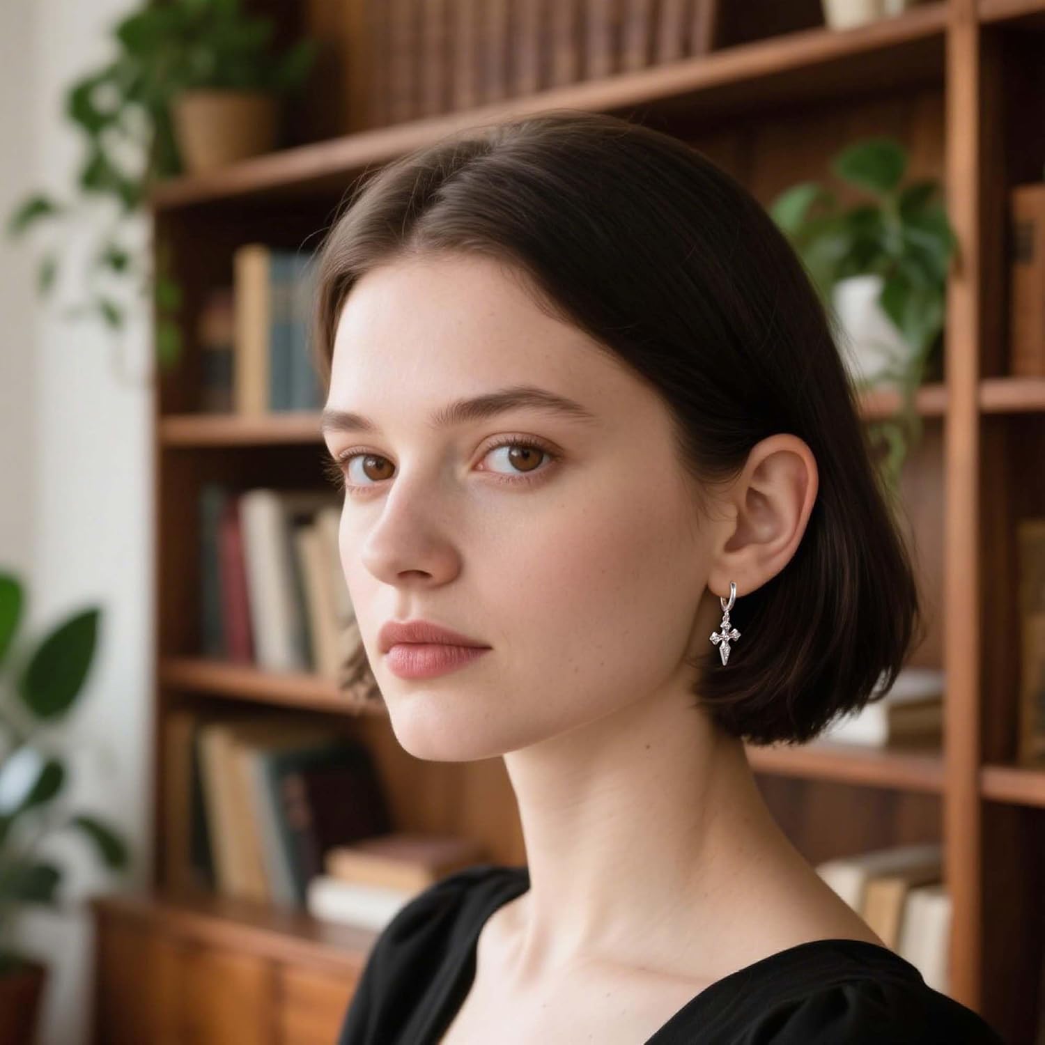 Cross Hoop Earrings CZ Cross Huggie Dangle Earrings Gold Plated Pendant Drop Hinged Hoop with Cubic Zirconia Silver Post Elegant Jewelry for Women - Image 3