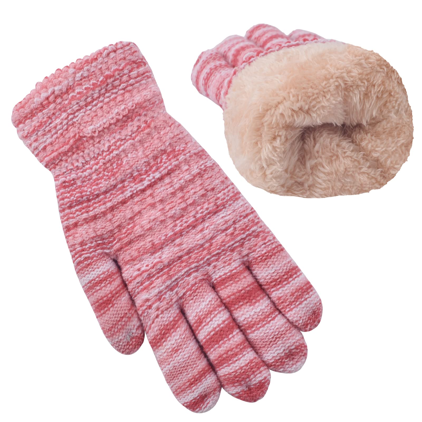 FENELY Winter Gloves for Boys Girls - Kids Warm Knit Thermal Cable Knitted Gloves Wool Fleece Lined Mittens for Cold Weather