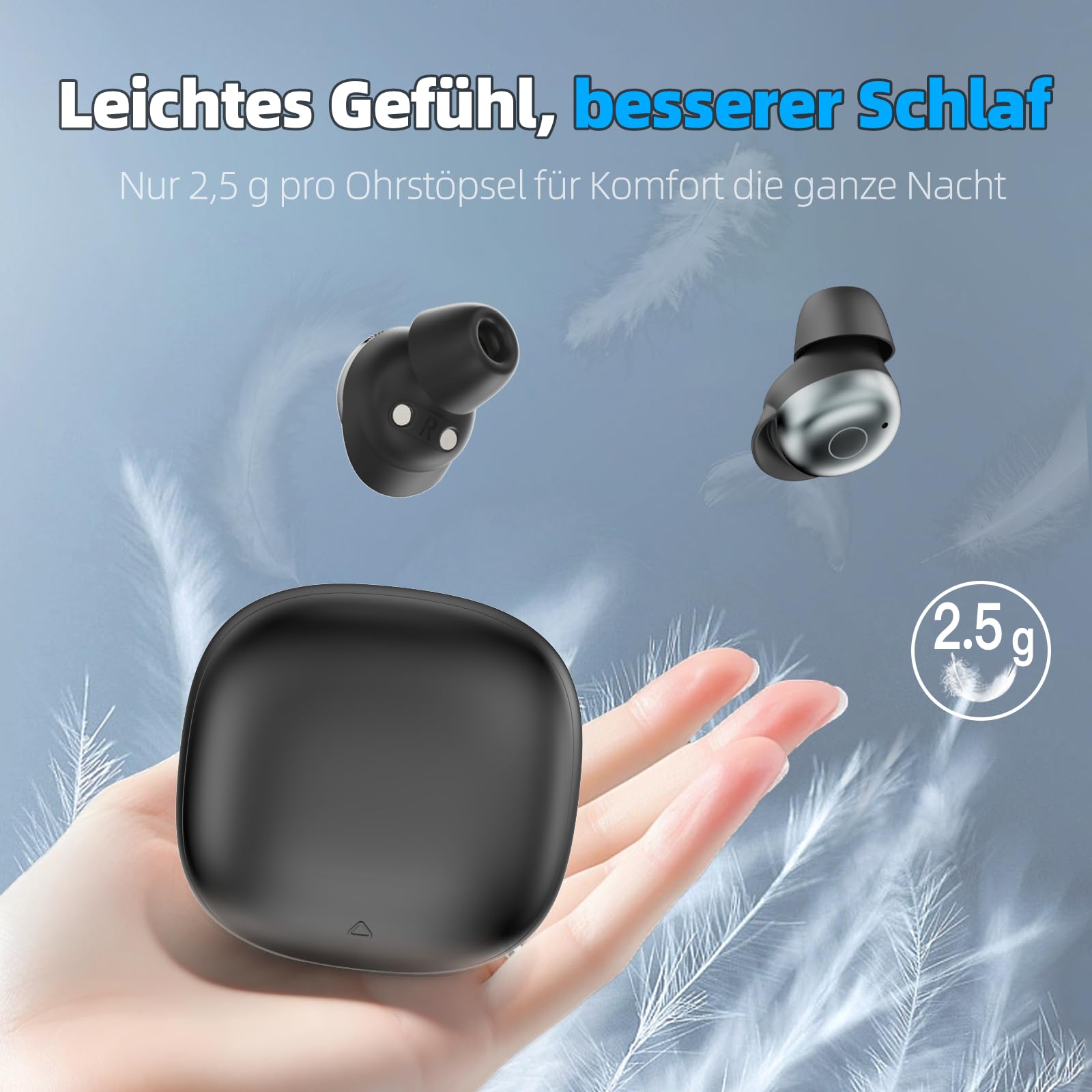 Bluetooth Kopfhörer Kabellos, Schlaf kopfhörer Seitenschläfer 2026, Schlafkopfhörer Bluetooth 5.4 mit White Noise, 6 EQ Sleep Earbuds, Mini Ohrhörer zum Schlafen 40Std, In Ear Kopfhörer LED